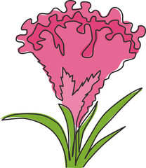 Wall Mural - Single continuous line drawing beauty brain celosia for home wall art decor poster print. Printable decorative cockscomb flower for wedding invitation card. One line draw design vector illustration