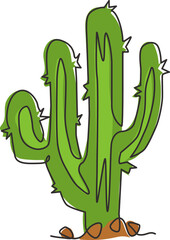 Poster - One continuous line drawing of tropical thorny cactus plant. Printable decorative cacti houseplant concept for home decor wallpaper ornament. Modern single line graphic draw design vector illustration