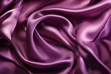 A swirl of silk, satin material in purple for a luxurious background. Generative AI.