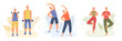 © ANDRII - Set of positive cartoon characters of senior people doing sports together. Healthy and active lifestyle for old people. Time for fitness. Smiling grandparents doing morning exercises and yoga. Vector
