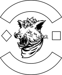 black and white wild boar biker patch