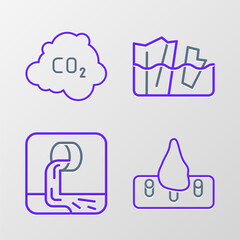 Set line Deforestation, Wastewater, Glacier melting and CO2 emissions cloud icon. Vector