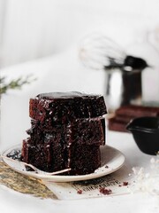 Sticker - Pieces of chocolate cake on a plate