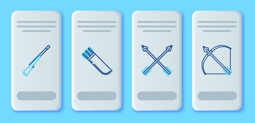 Poster - Set line Quiver with arrows, Crossed, Hunting gun and Bow and quiver icon. Vector