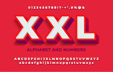 Fototapete - Modern red bold font and alphabet with 3d effect and shadow.
