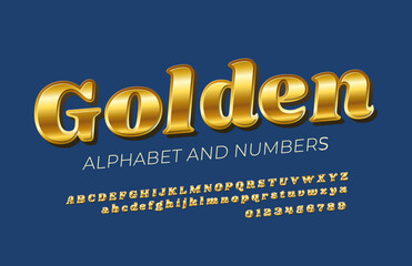 Fototapete - Italic golden font and alphabet.