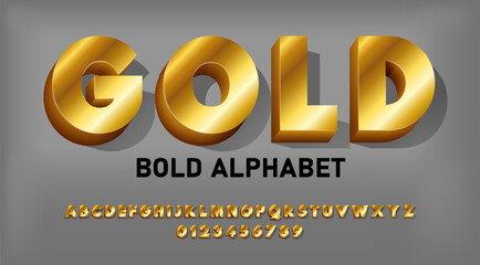 Fototapete - Golden bold font and alphabet.