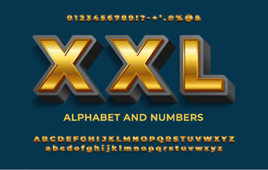 Fototapete - Golden modern bold font and alphabet with 3d effect and shadow.