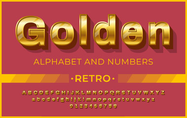 Fototapete - Retro golden bold font. Gold alphabet with 3d effect and shadow.
