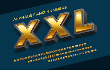 Fototapete - Italic golden modern bold font and alphabet with 3d effect and shadow.