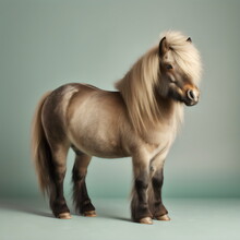 Shetland Pony  Standing Isolated On Gray-green Studio Background, Made With Generative Ai