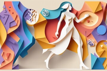 3D illustration of a woman in 3d paper cut style