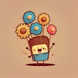 cute bouquet of flowers cartoon character clapping firecrackers, cartoon style, modern simple illustration, created with generative ai
