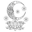 The moon and lotus hand drawn for adult coloring book