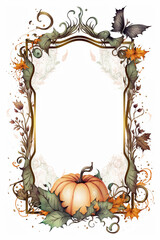 Wall Mural - Decorative Halloween border frame card note with pumpkin watercolor, Generative AI