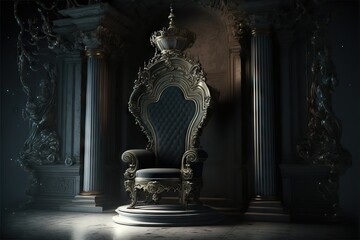 Wall Mural - Baroque throne in beautiful fantasy baroque palace in darkness, created with generative ai