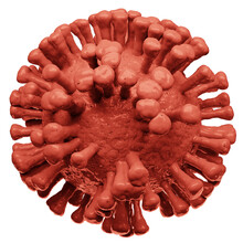 One Isolated Single Red Virus Cell, Visualization Of A Viral Infection, Coronavirus Covid-19, Monkeypox Disease On Transparent Background