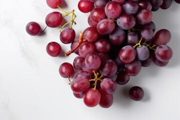 Wall Mural - Top down view of purple Grapes, Bunch of grapes, white background, generative ai, Fresh tasty fruit