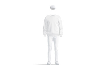 Sticker - Blank white sweater, knitted beanie, pants and sneakers mockup, isolated