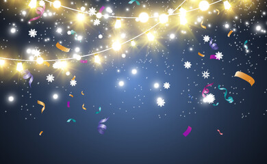 Poster - Christmas bright, beautiful lights, design elements. Glowing lights for design of Xmas greeting cards. Garlands, light Christmas decorations.