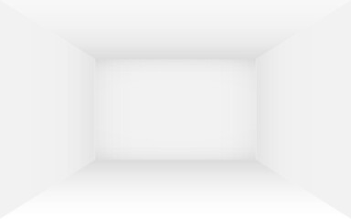 Wall Mural - Empty white room. Clean light walls mockup. Interior space template. Studio room for product presentation. White box template with soft shadow. Vector illustration