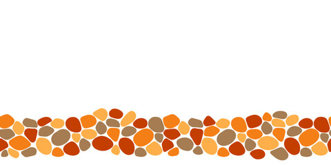 Fototapete - Pebble repeat texture. Border cobble stones vector seamless pattern. Cartoon pavement template wallpaper. cobbled street endless background for game, landscape gardening outdoor and indoor interiors.