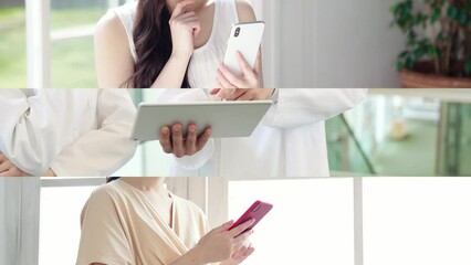 Poster - Collage movie of mobile device users. Transition from white background.