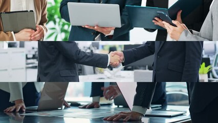 Poster - Collage movie of various business scenes. Transition from white background.