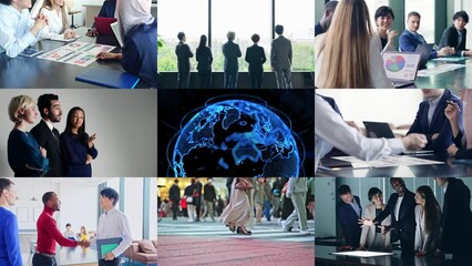 Aufkleber - Collage movie of global business communication network. Transition from white background.