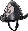 © Adrian - Spanish conquistador helmet vector with black outline. Medieval Comb Morion Boat detailed vector element.