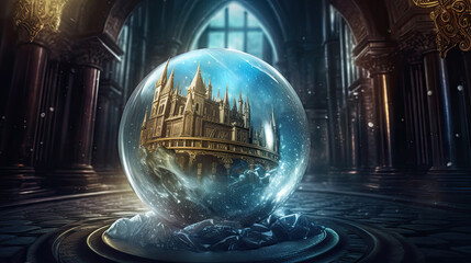Wall Mural - castle in the crystal ball. Generative AI image.