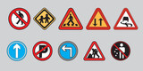 Fototapeta  - traffic signs,Road signs warn about the situation of traffic rules, vector red triangle. set of symbols.