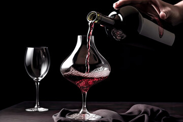 Wall Mural - A picture of a wine decanter pouring wine into a glass was captured - generative ai.