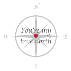 vector drawing of arrow pointing to the north direction and in the foreground the phrase 