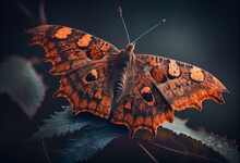 Narrow Depth Of Field Of A Comma Butterfly, A Species That Hibernates During The Winter And Quickly Returns To The Wild In The Spring. Generative AI
