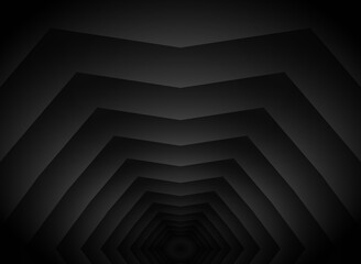 Poster - Abstract unusual horizontal illustration of curved volumetric gradient black and gray lines or shapes that overlap each other from top to bottom. Design seamless monochrome illusion pattern