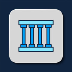 Sticker - Filled outline Prison window icon isolated on blue background. Vector