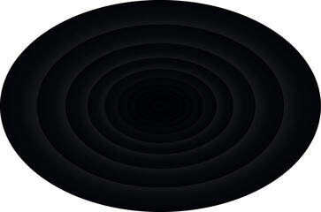 Poster - Abstract unusual horizontal illustration of black gradient volumetric ovals that approach each other from larger to smaller and overlap each other. Design seamless monochrome illusion pattern