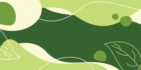 earth day background green color abstract shapes, waves and leaves pattern with free space for text.