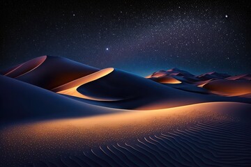 Canvas Print - Desert sand dunes with starry sky and Milky Way background