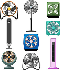 Wall Mural - electric fan set cartoon vector illustration