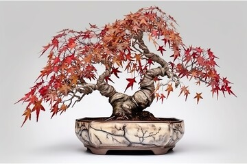 japanese maple bonsai tree isolated on transparent background, generative ai