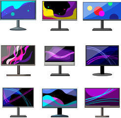 Poster - monitor pc set cartoon vector illustration
