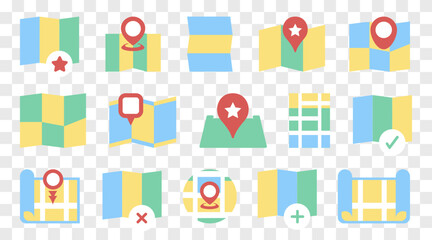 Poster - Map with map pointer icons in a flat design. Map icon collection