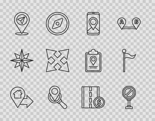 Poster - set line location with house, stop sign, city map navigation, search location, road traffic, toll ro