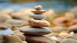 Fototapeta Londyn - stack of stones on beach AI Generated