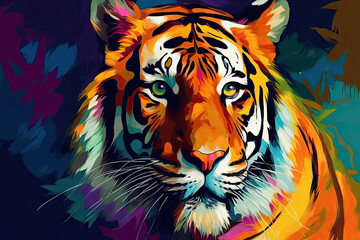 Colorful painting of a tiger vibrant in modern and beautiful style, cute tiger painting. Generative AI.