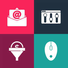 Poster - Set pop art Computer mouse, Lead management, Browser setting and Mail and e-mail icon. Vector
