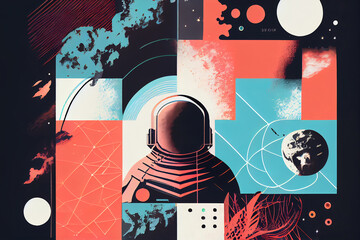 Wall Mural - Solar system. Colorful planets, galaxy and universe. Astronaut in space. Space cartoon