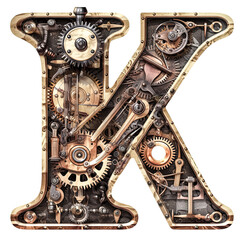 An image of a letter K with a clear, perfect steampunk design was generated - generative ai.